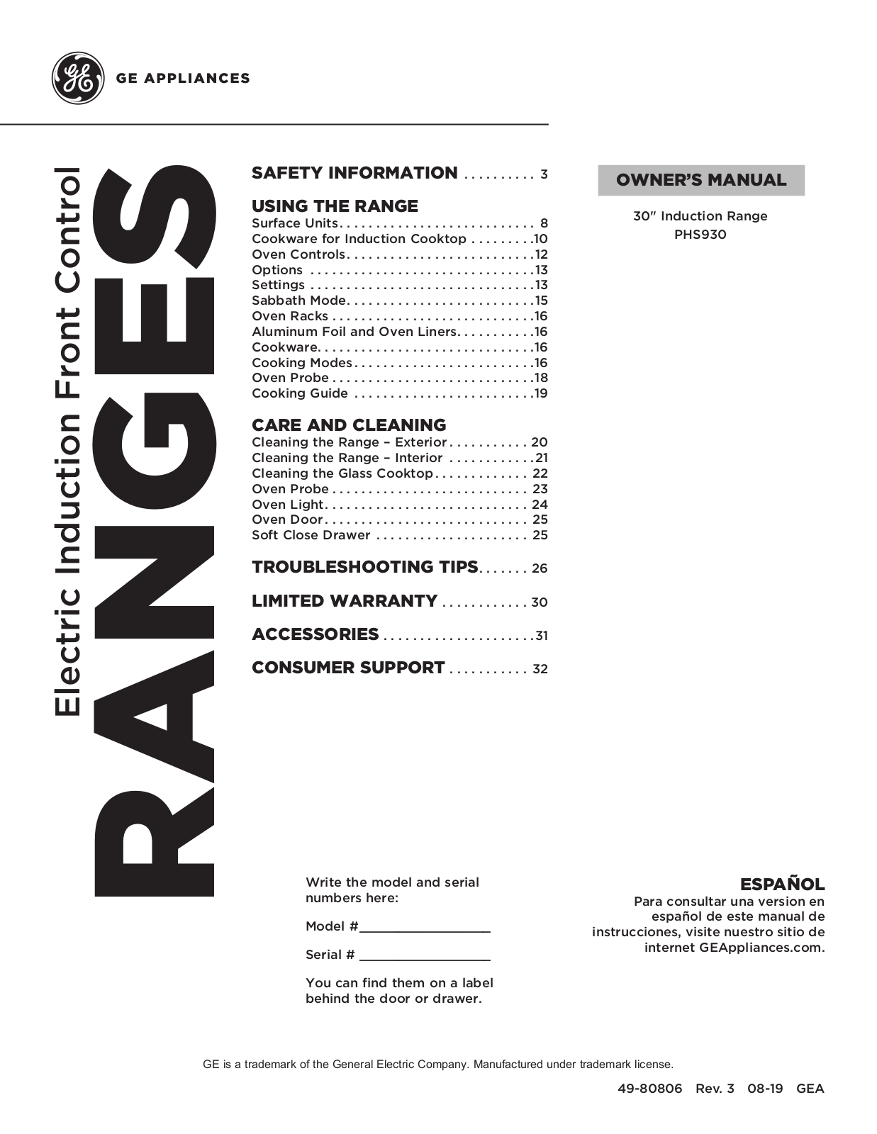 GE PHS930SL4SS, PHS930SL3SS Owner’s Manual