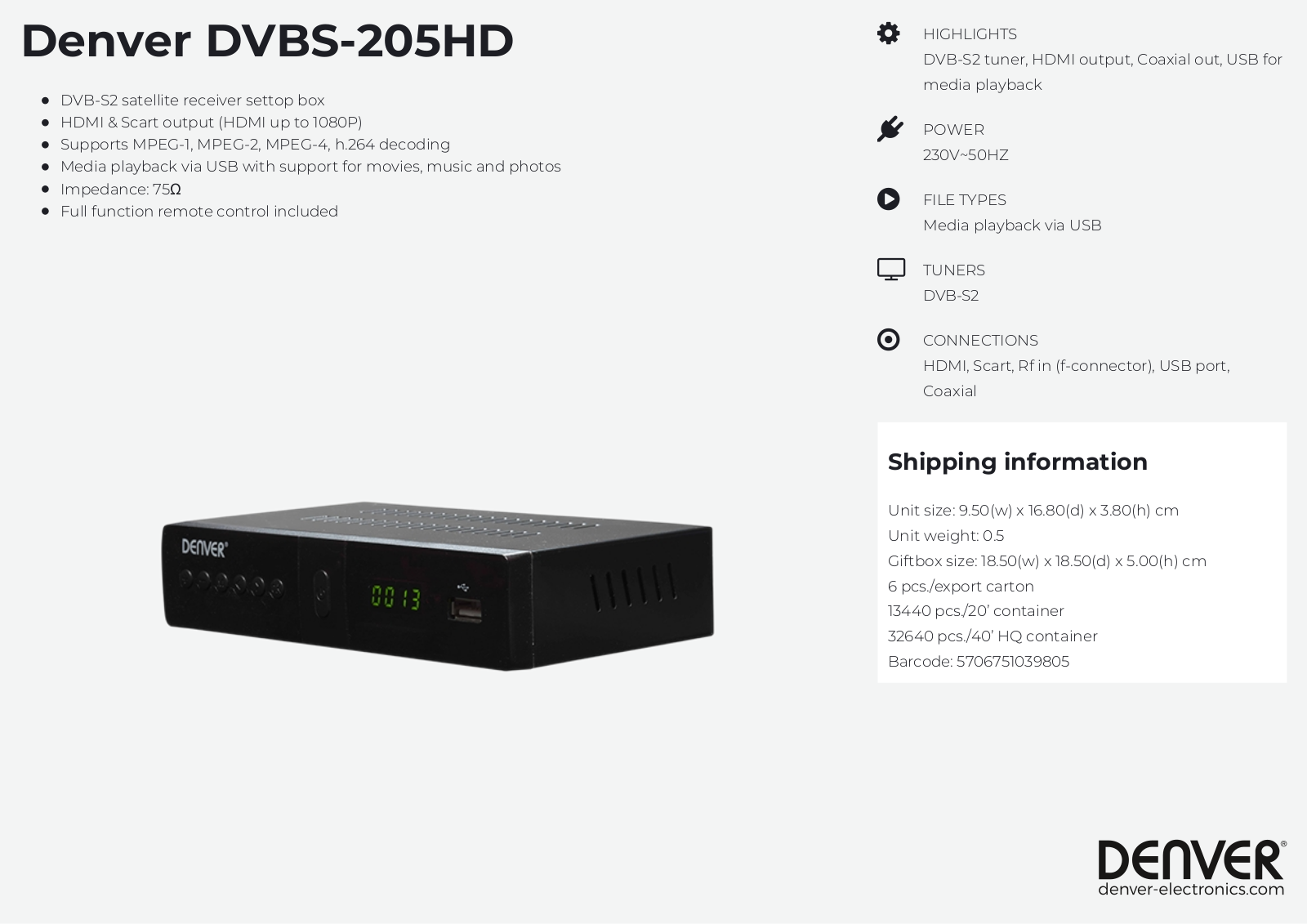 Denver DVBS-205HD User Manual