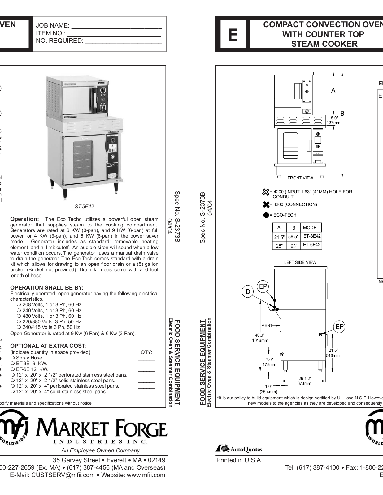 Market Forge ST-3E42 User Manual