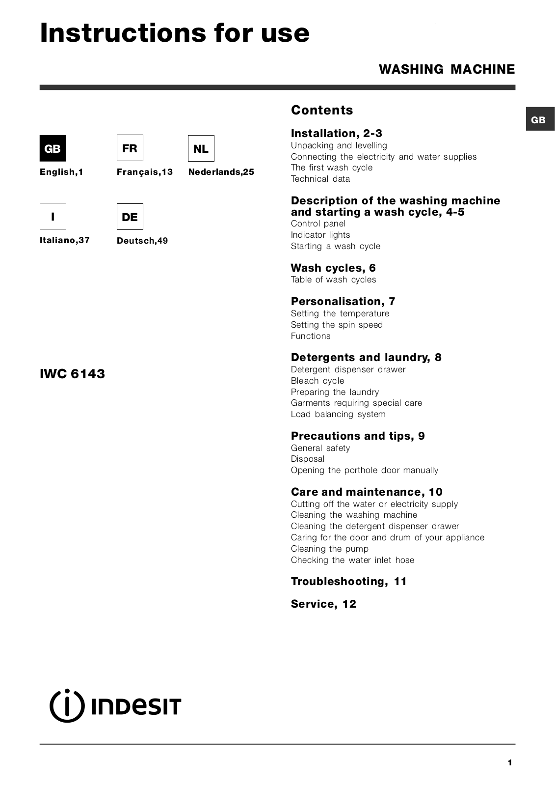 Indesit IWC 5145 User Manual