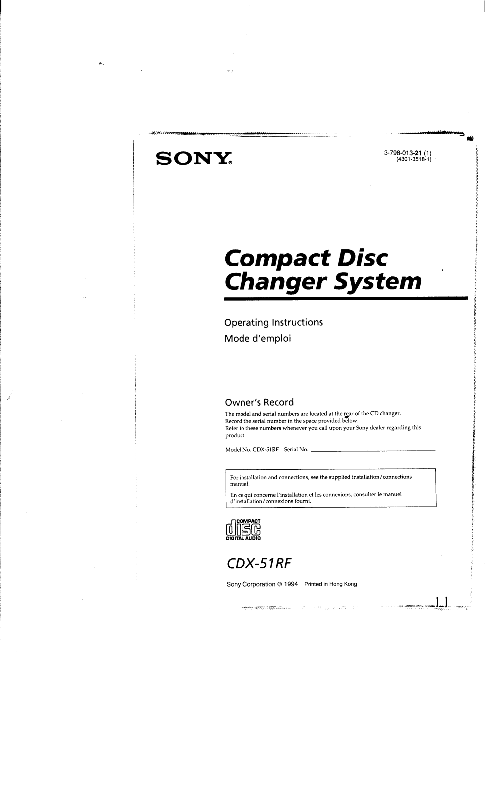 Sony CD-X51RF User Manual