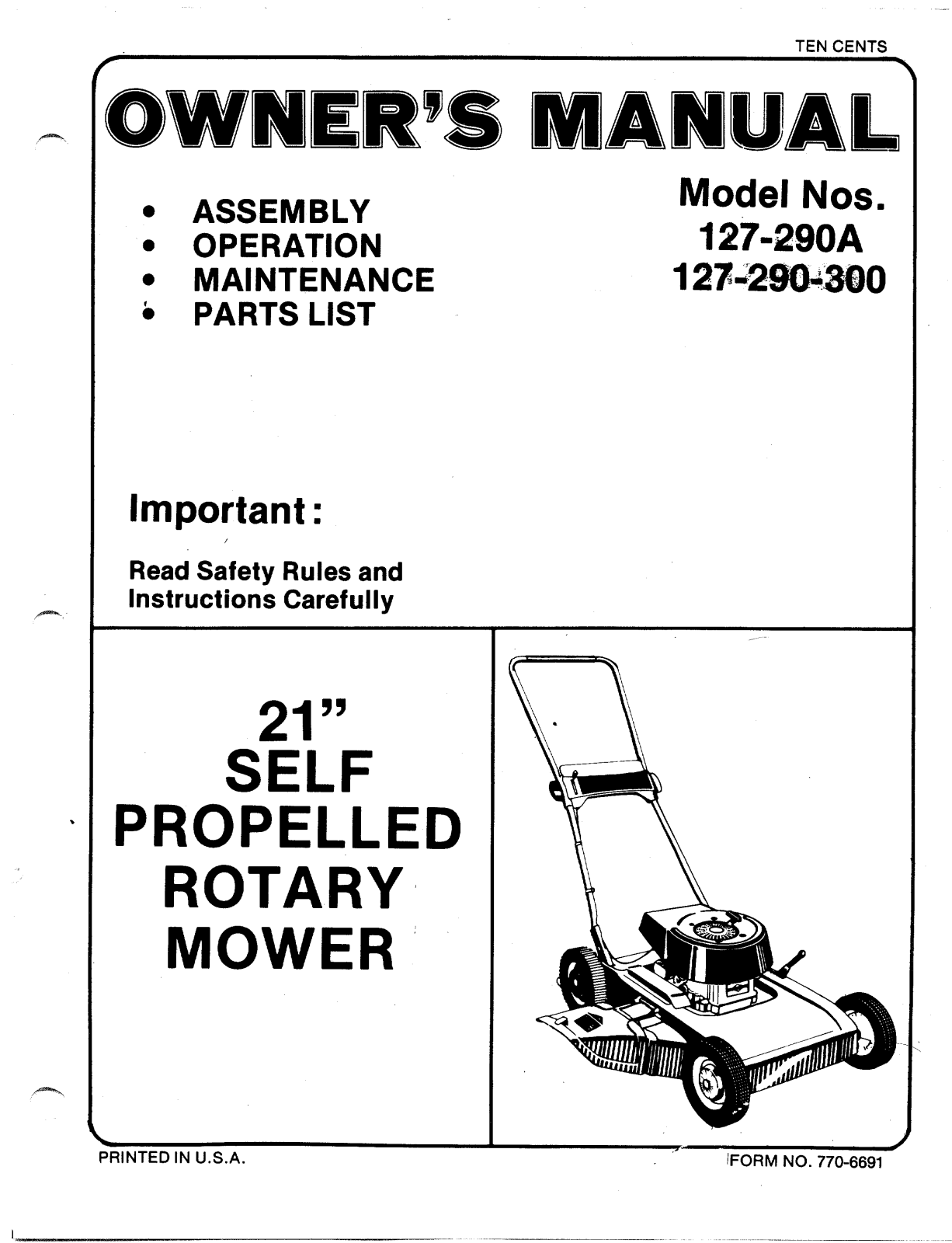 MTD 127-290A, 127-290-300 User Manual