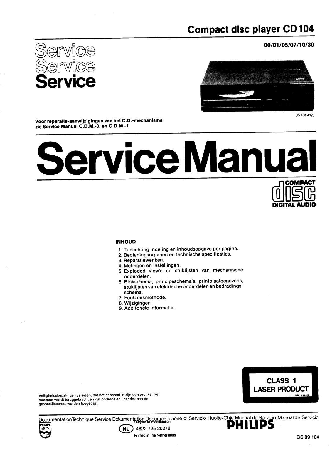 PHILIPS CD104 Service Manual