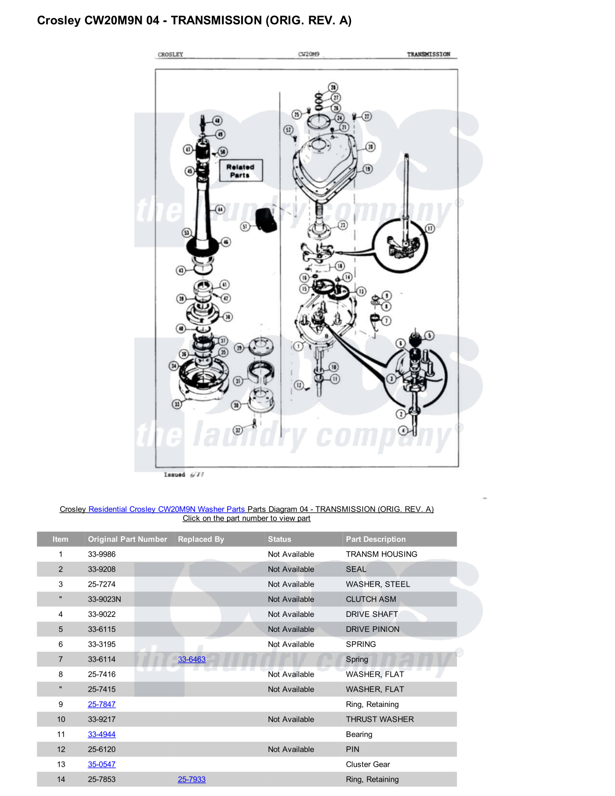 Crosley CW20M9N Parts Diagram