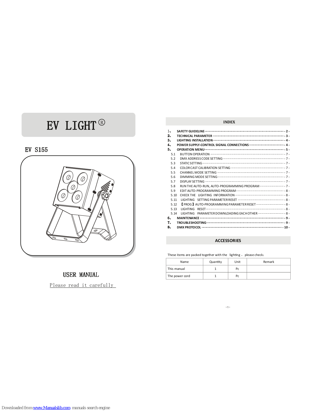 EV LIGHT EV S155 User Manual