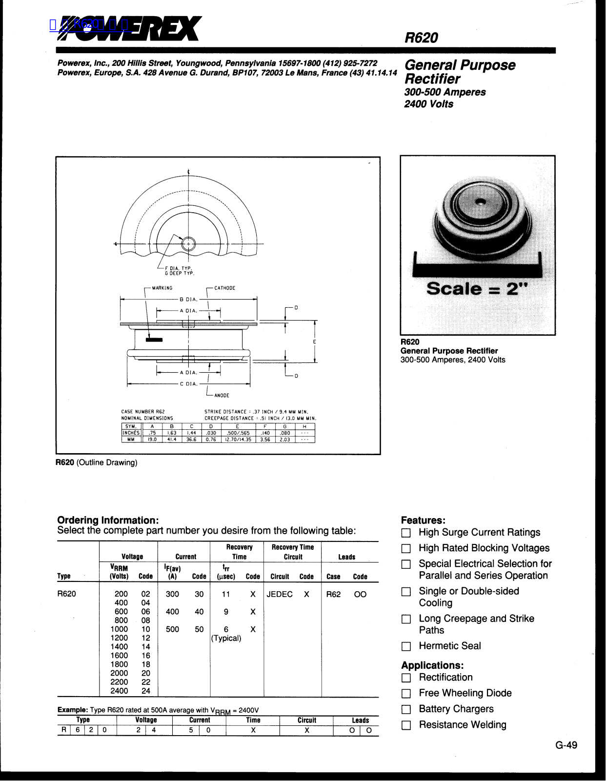 POWEREX R620 Technical data