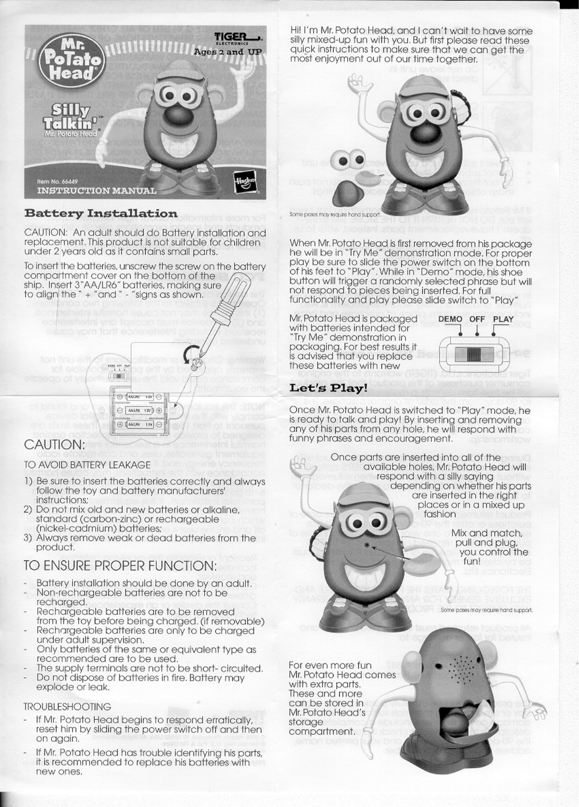 HASBRO Mr Potato Head Silly Talkin User Manual