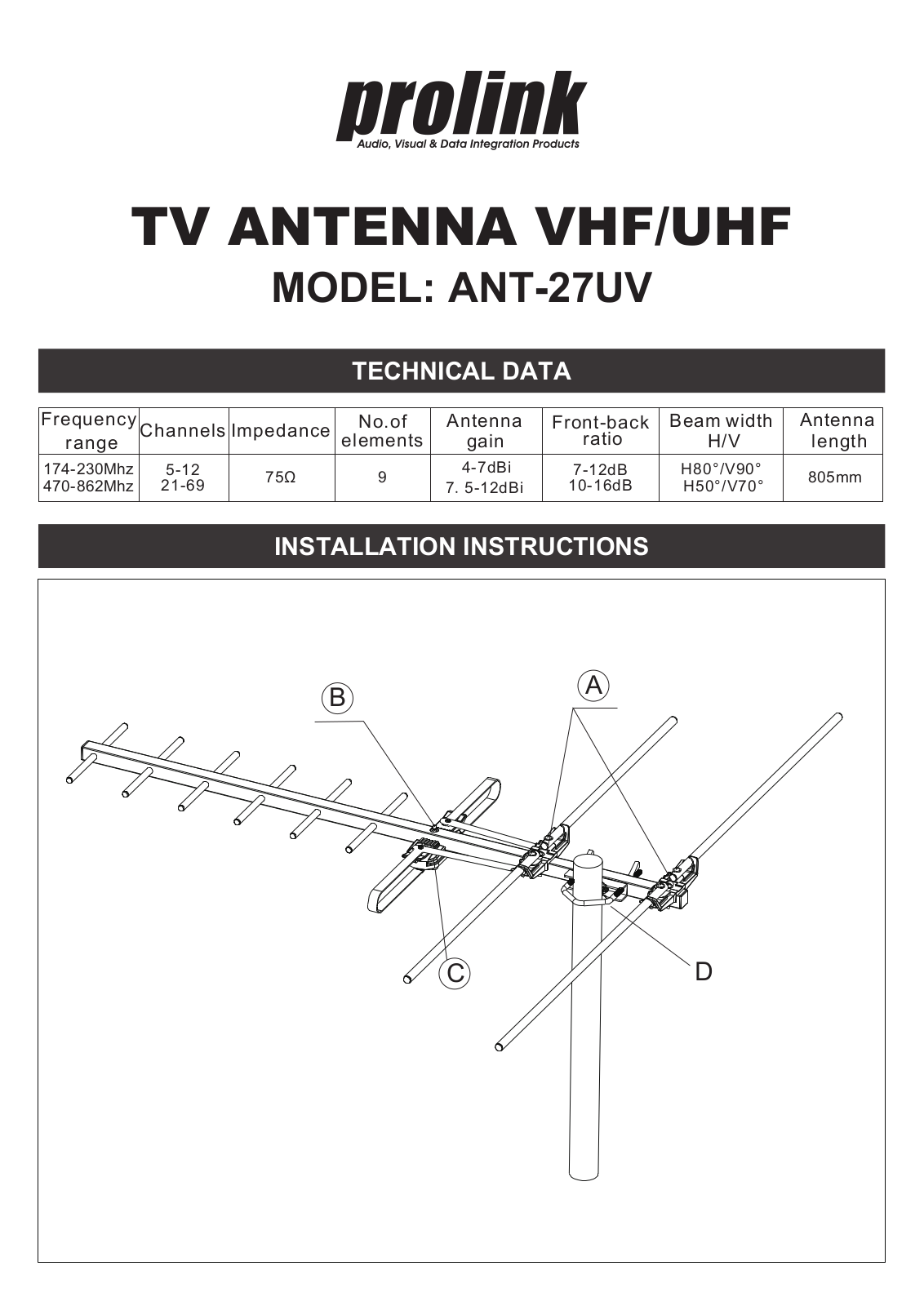 Prolink ANT-27UV Installation guide - ManualMachine.com