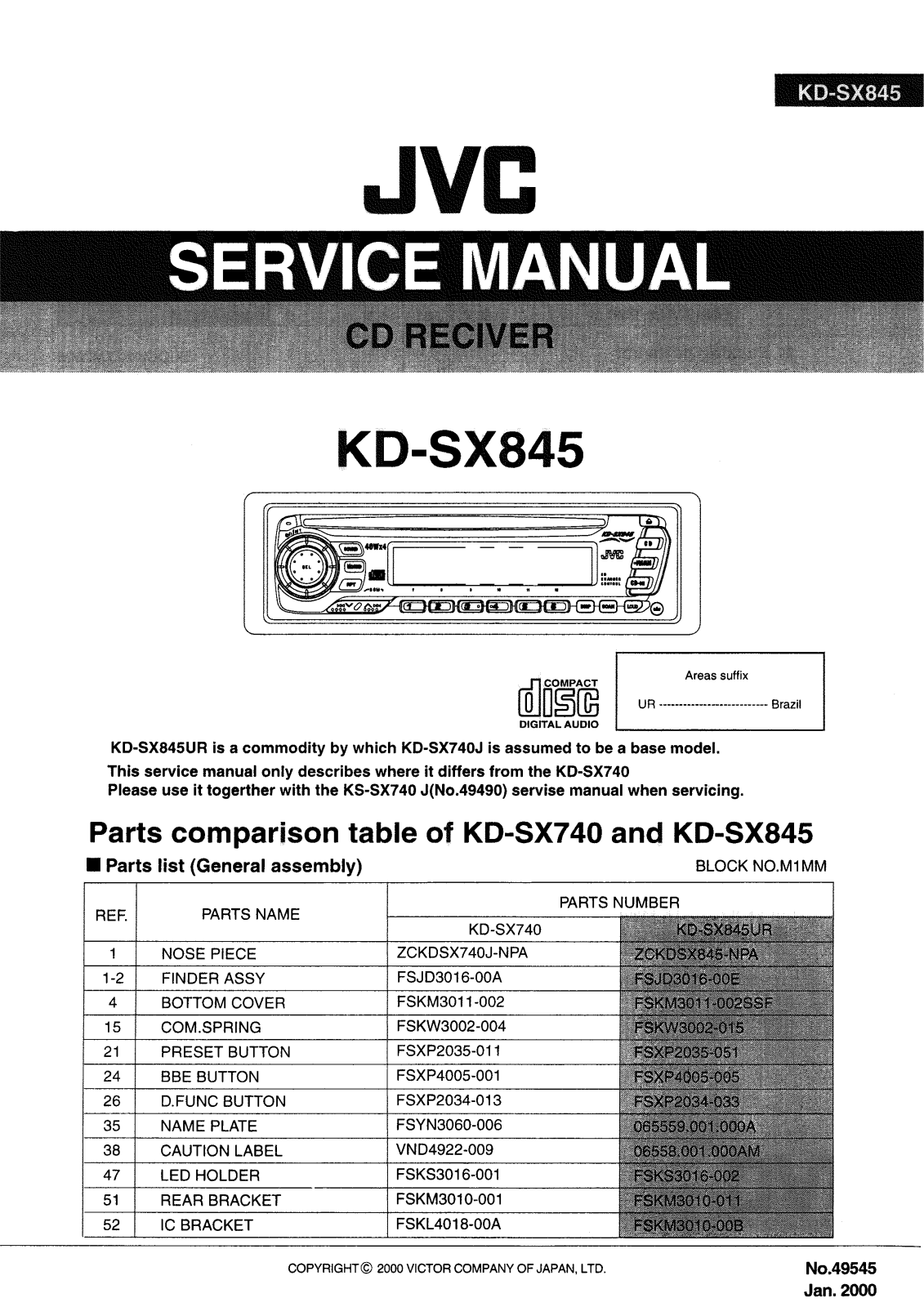 JVC KD-SX845UR Service Manual