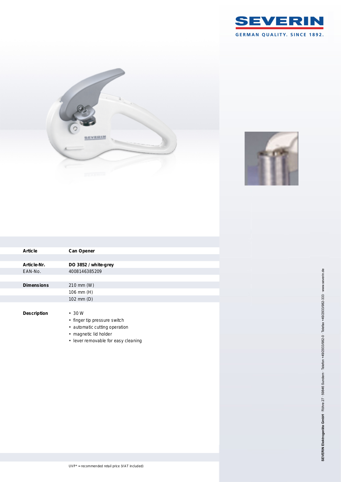 Severin CAN OPENER, DO 3852 User Manual