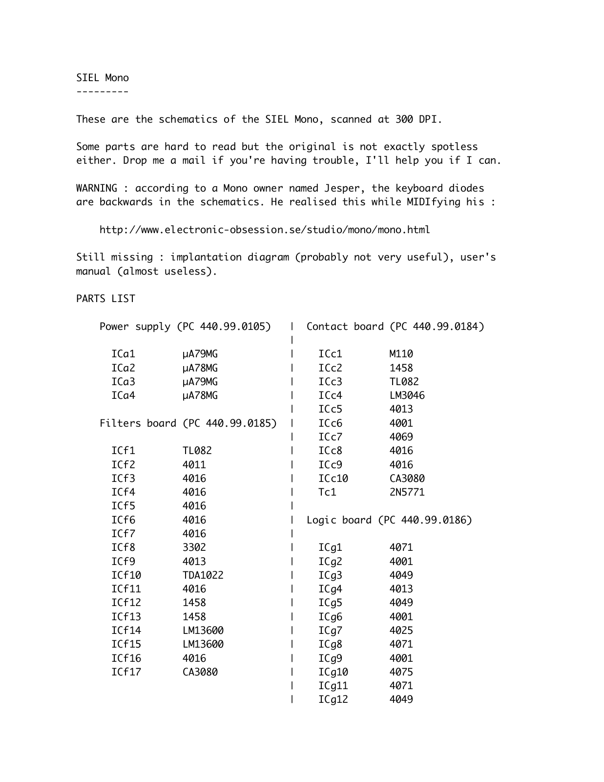 Siel Mono Schematics