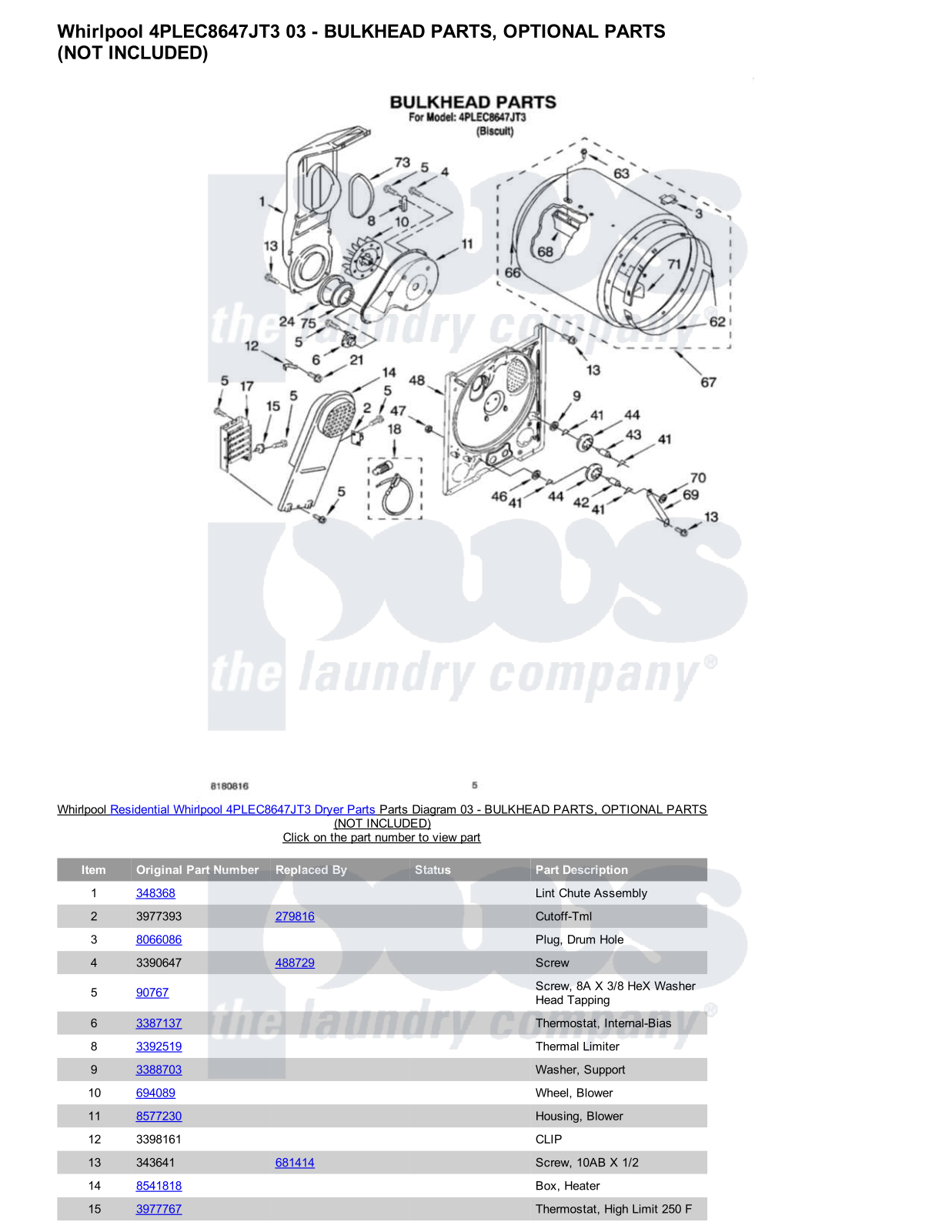 Whirlpool 4PLEC8647JT3 Parts Diagram