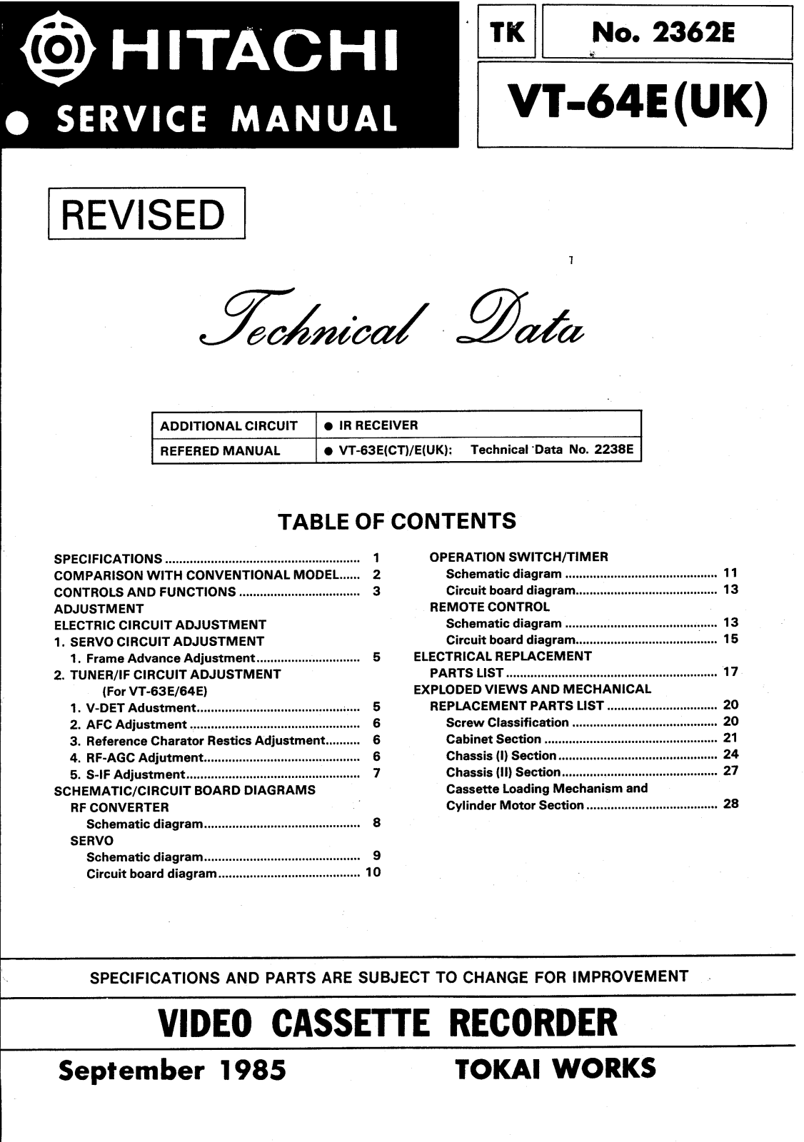 Hitachi VT-64E Service Manual