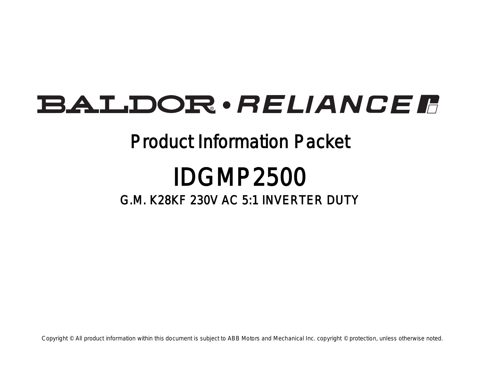 Baldor IDGMP2500 Product Information Sheet