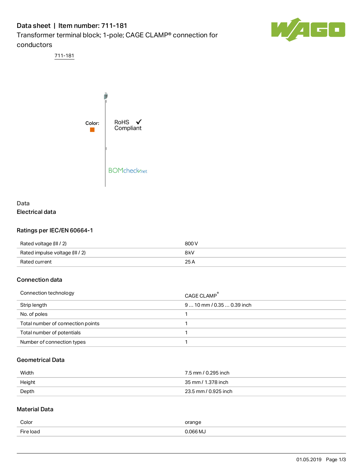 Wago 711-181 Data Sheet