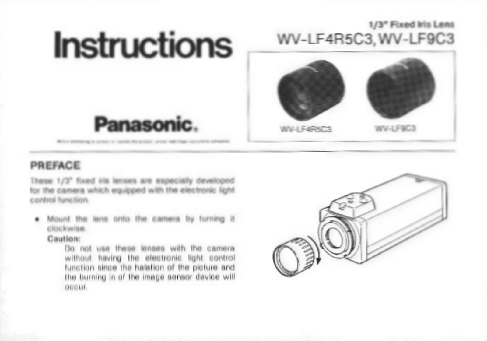 Panasonic WV-LF9C3, WV-LFR5C3 User Manual