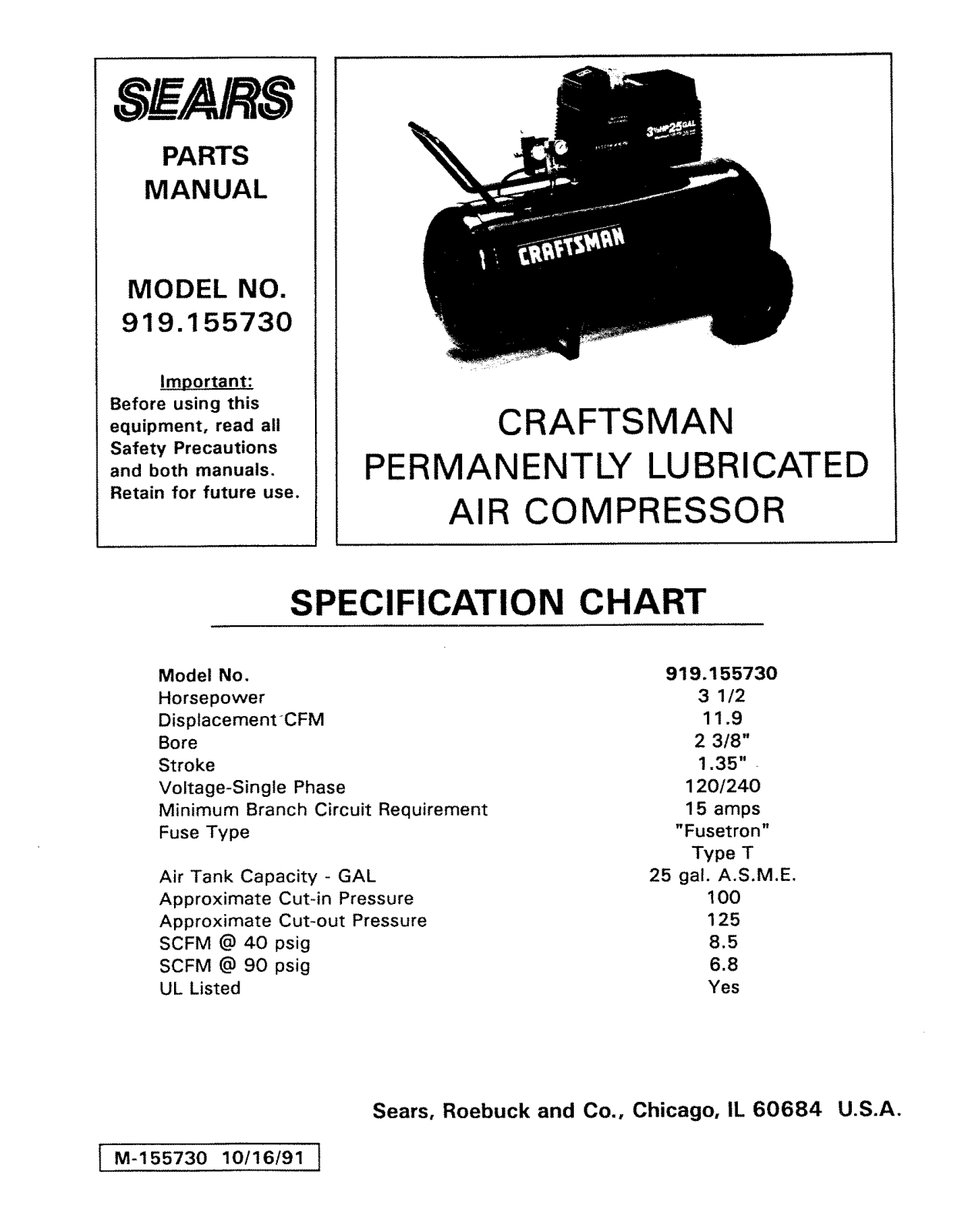 Craftsman 919155730 Owner’s Manual