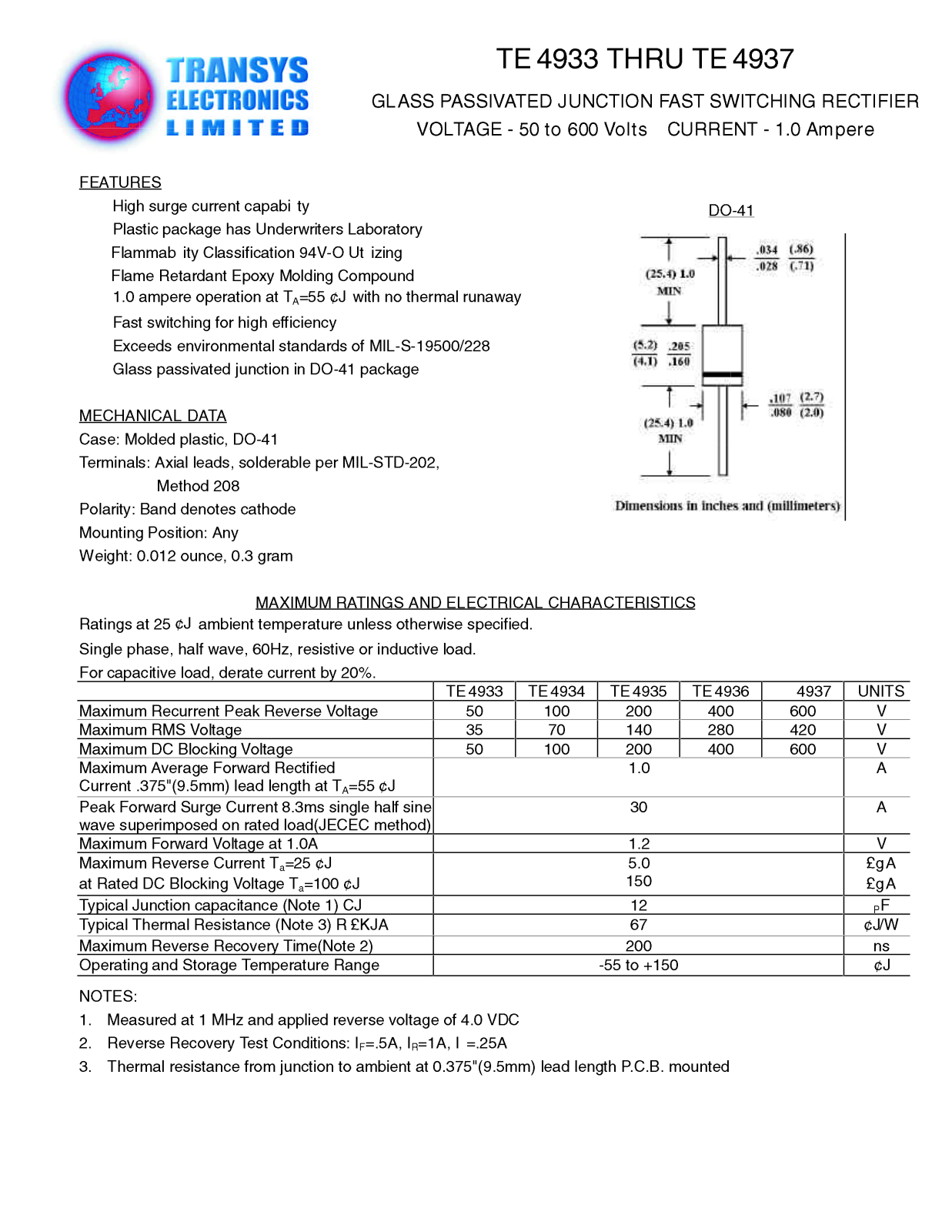 TEL TE4936, TE4935, TE4934, TE4933, TE4937 Datasheet