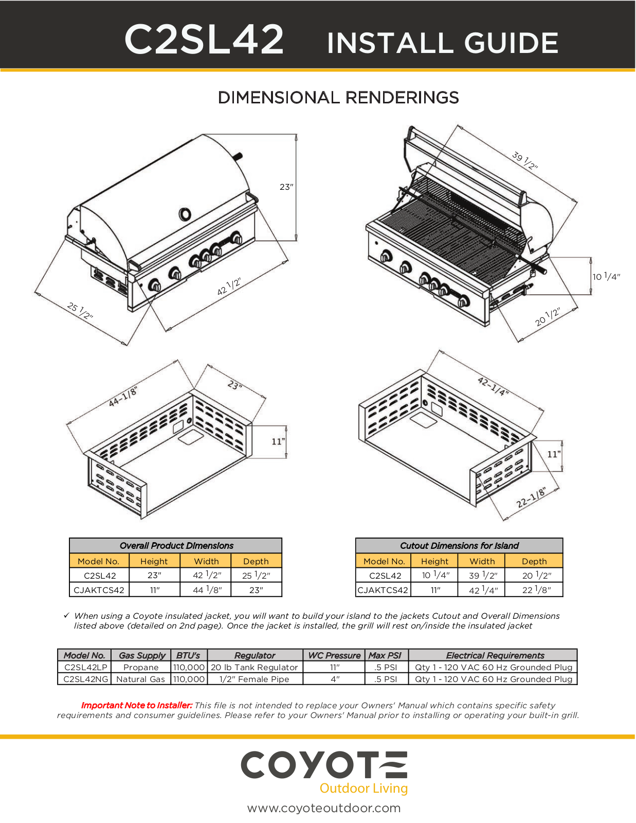 Coyote C2SL42NG, C2SL42LP Installation Manual