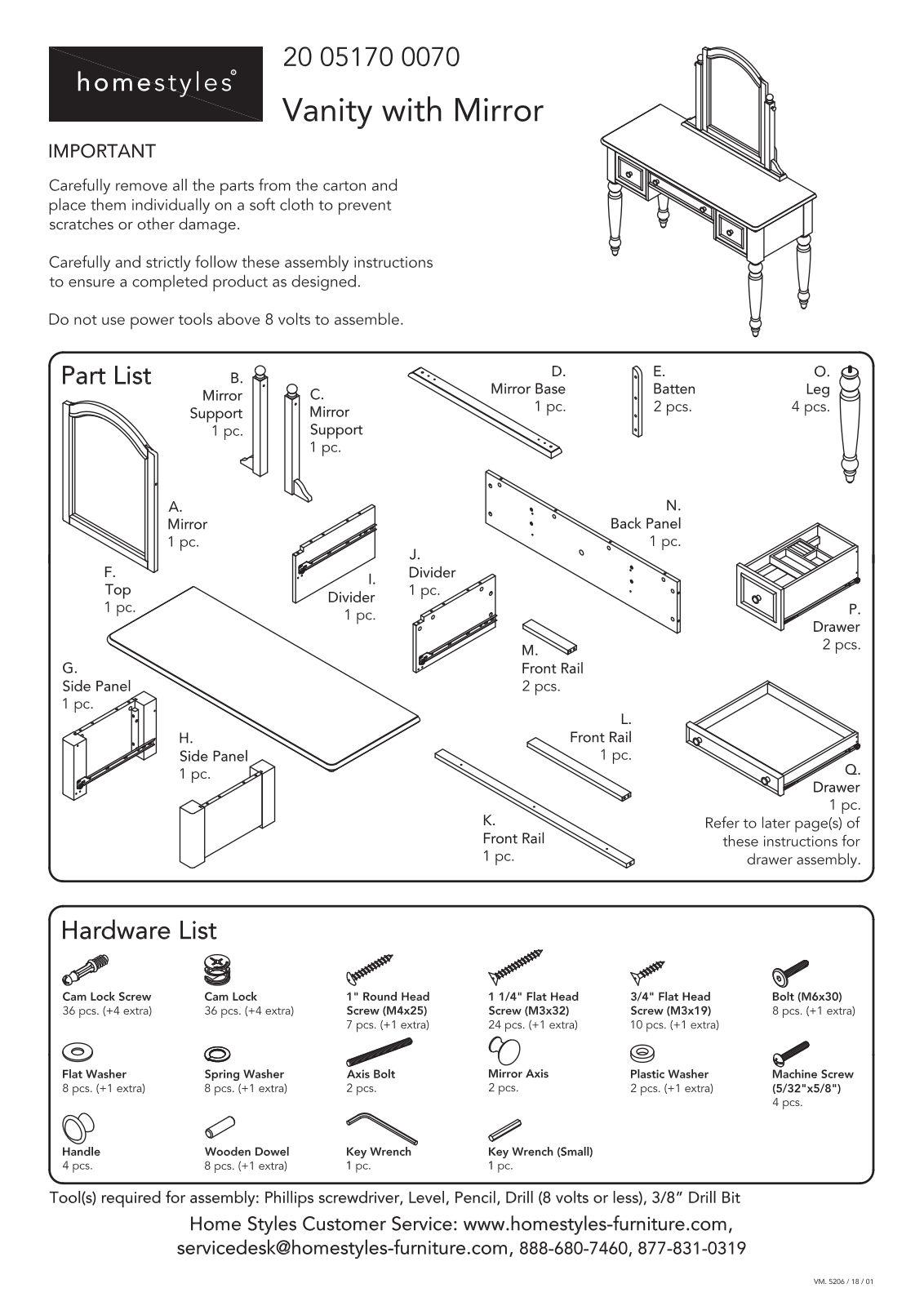 Homestyles 20 05170 0070 Assembly Instructions