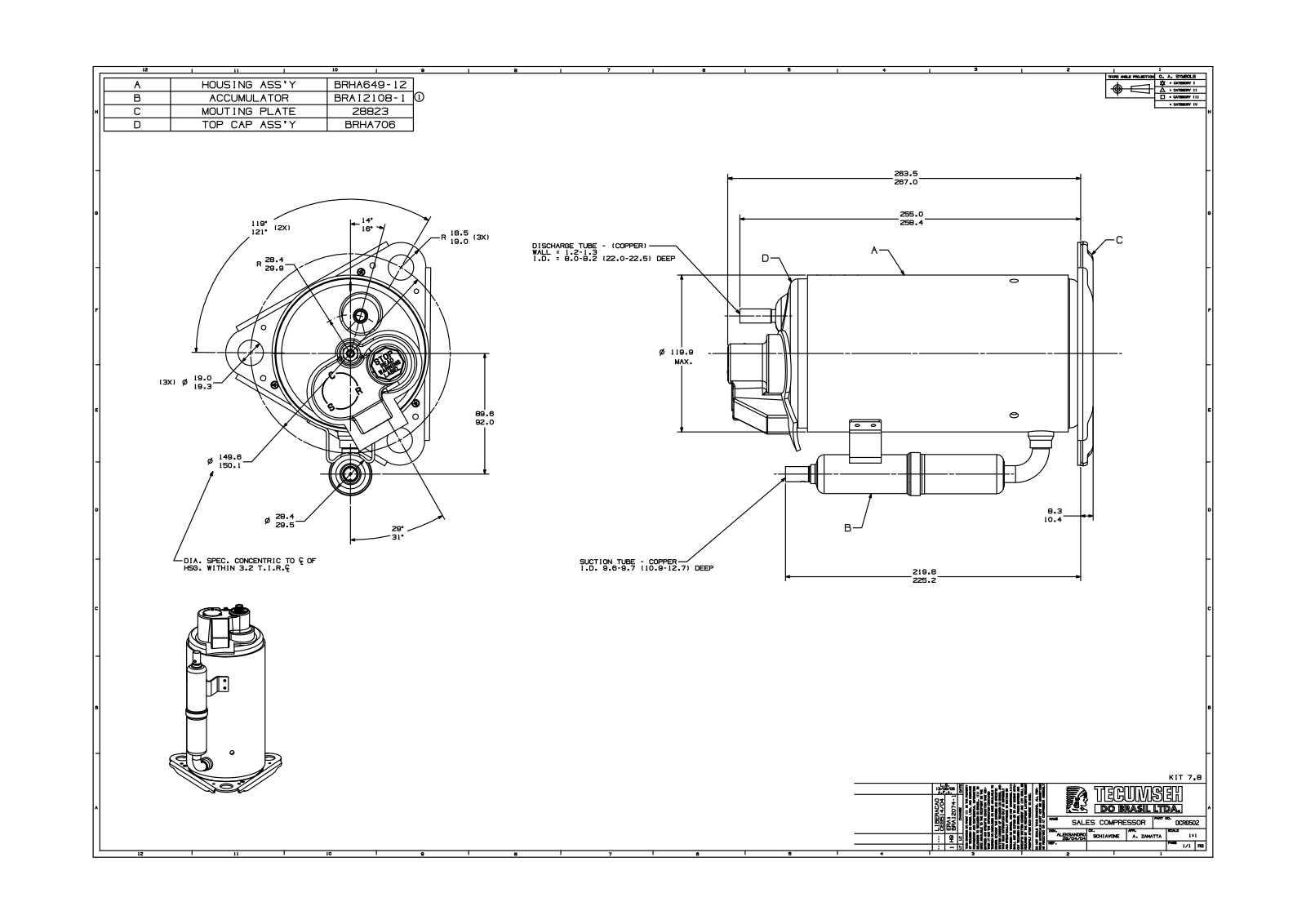 Tecumseh RGA5494BAA, RGA5494BXC, RGA5494BXD, RGA5510BXD, RGA5510BAA Drawing Data