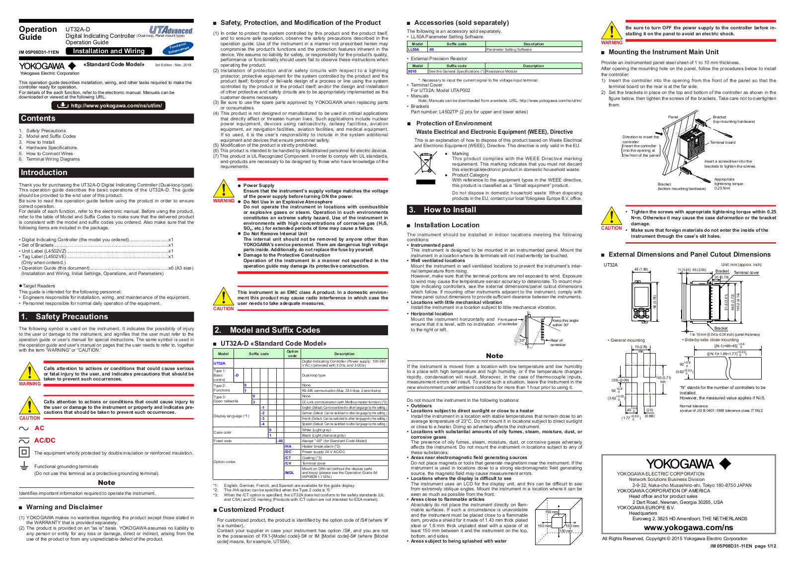 YOKOGAWA UT32A-D Operation Manual