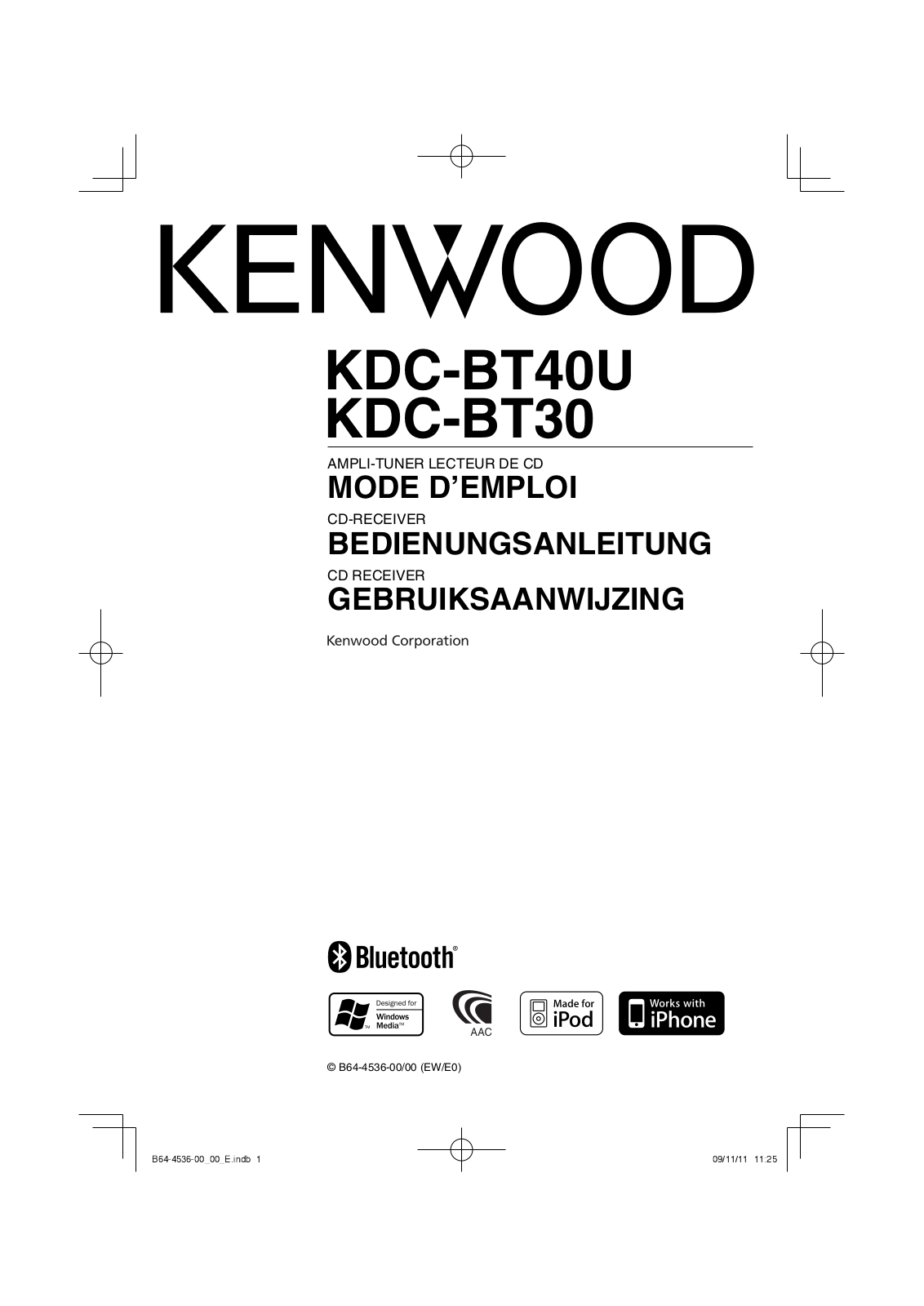 Kenwood KDC-BT40U, KDC-BT30 User Manual