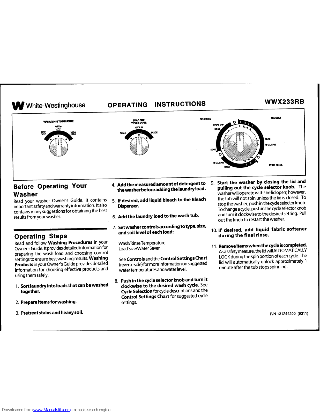 White-Westinghouse WWX233RB Operating Instructions Manual