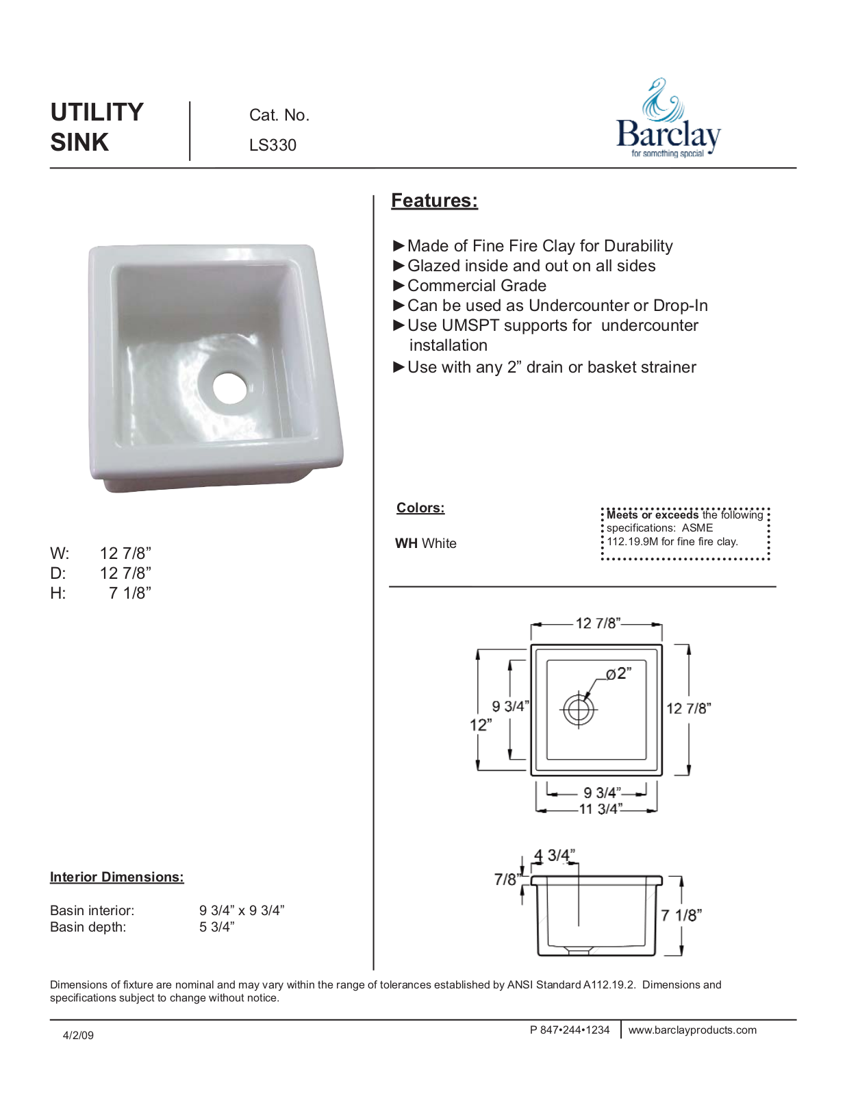 Barclay LS330 Specifications