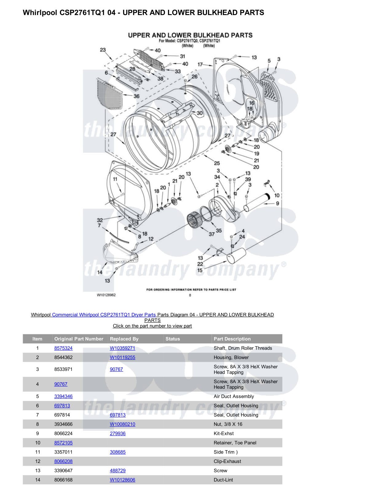 Whirlpool CSP2761TQ1 Parts Diagram