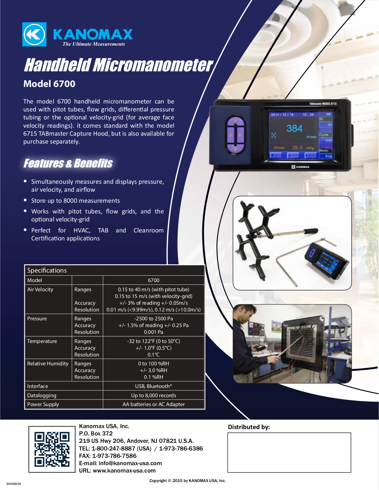 Kanomax 6700-VG Specifications