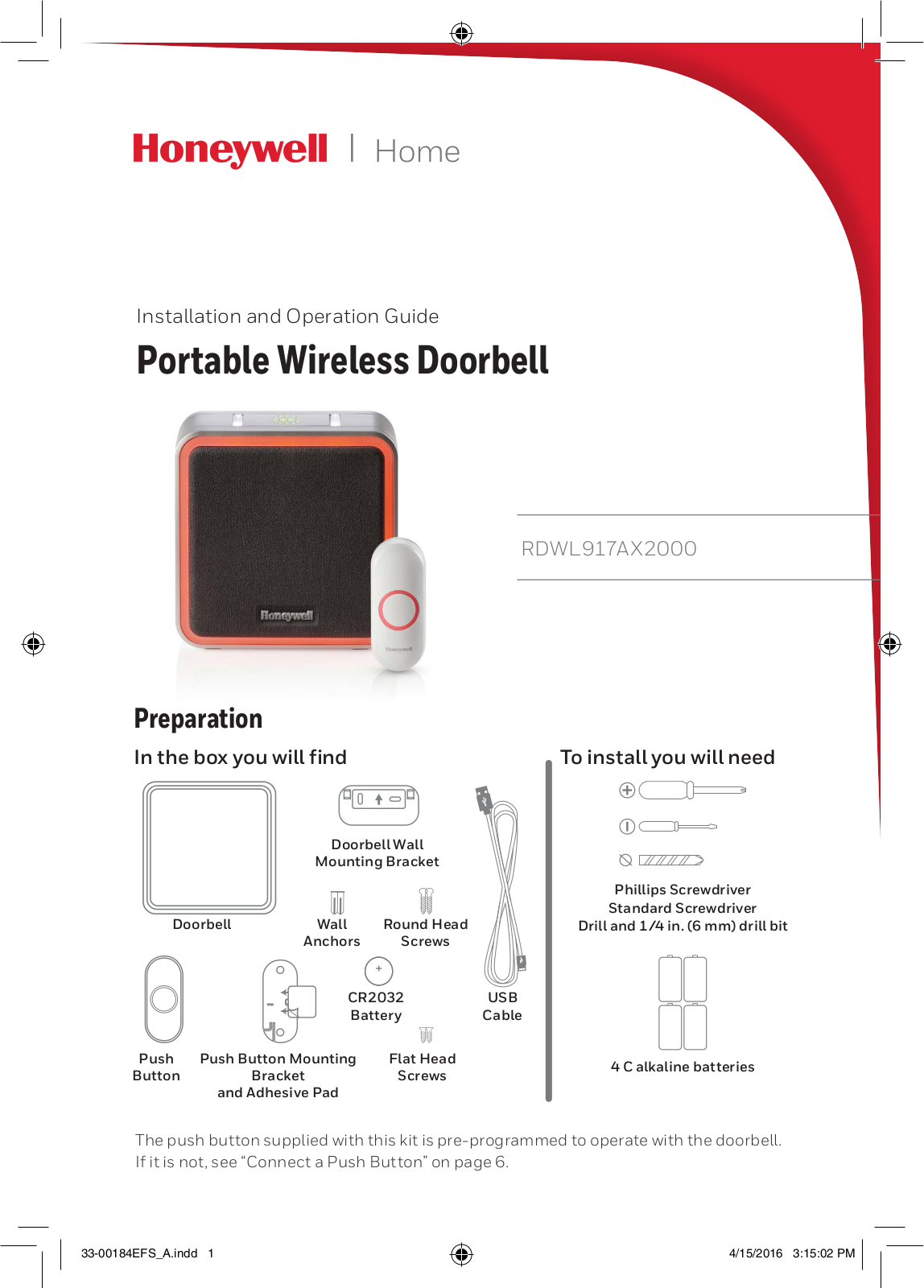 Honeywell RDWL917AX2000 User Manual