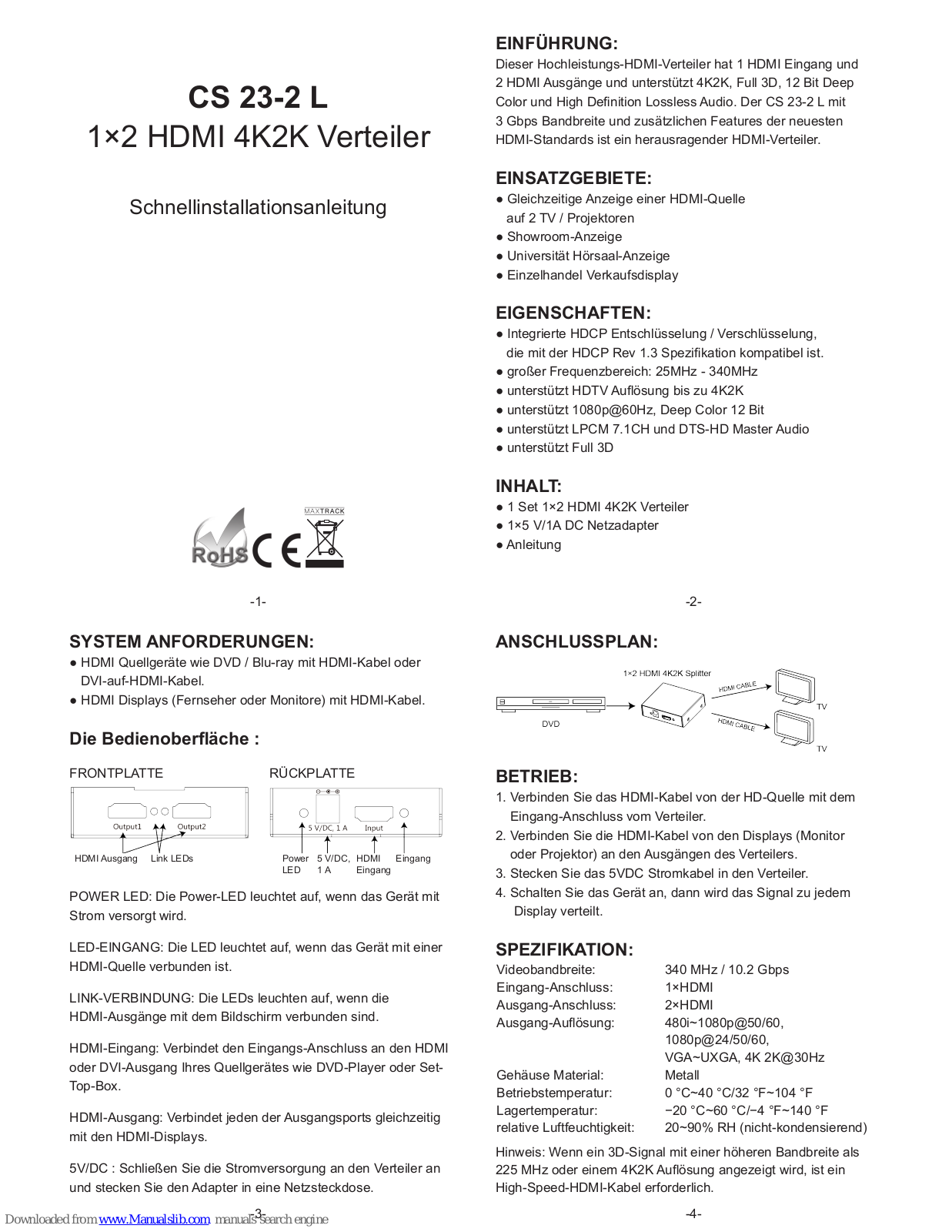 Transmedia CS 23-2 L Quick Installation Manual