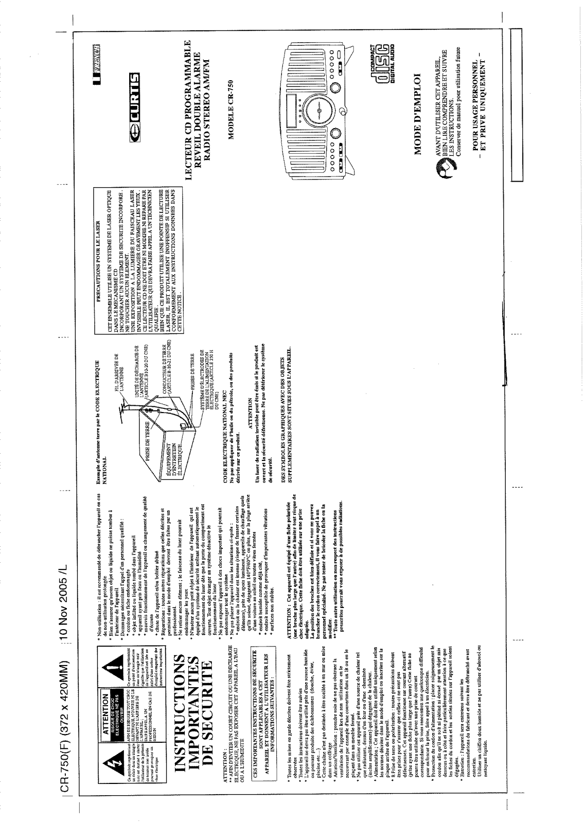 CURTIS CR750 User Manual