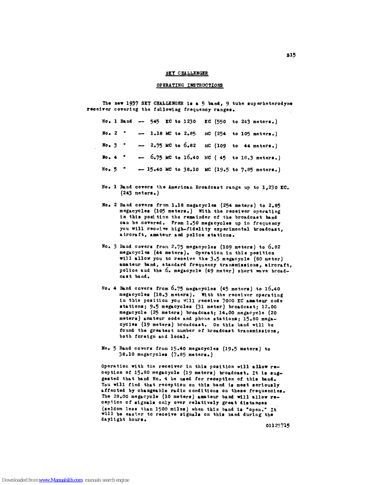 Hallicrafters S-15 Operating Instructions Manual