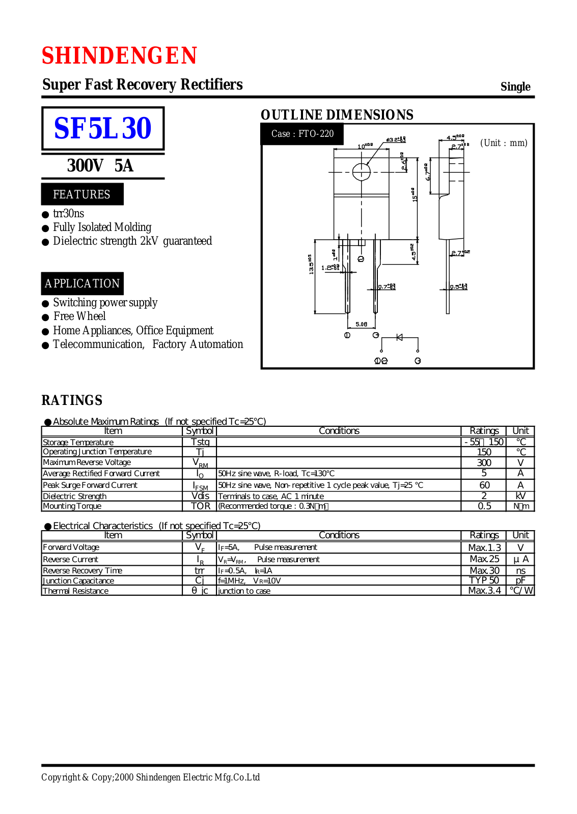 Shindengen Electric Manufacturing Company Ltd SF5L30 Datasheet