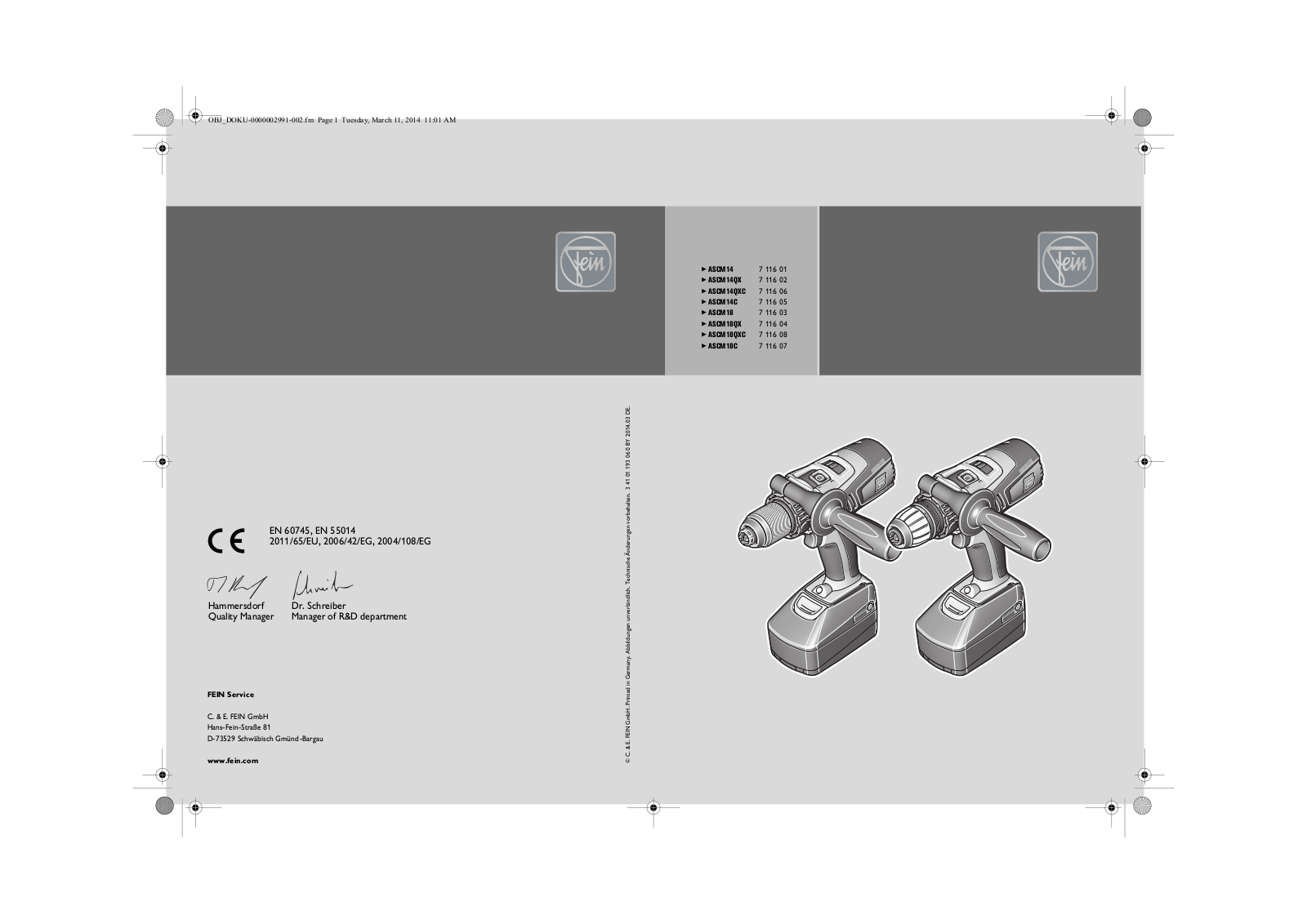 Fein ASCM14, ASCM14QX, ASCM14QXC, ASCM14C, ASCM18 User guide