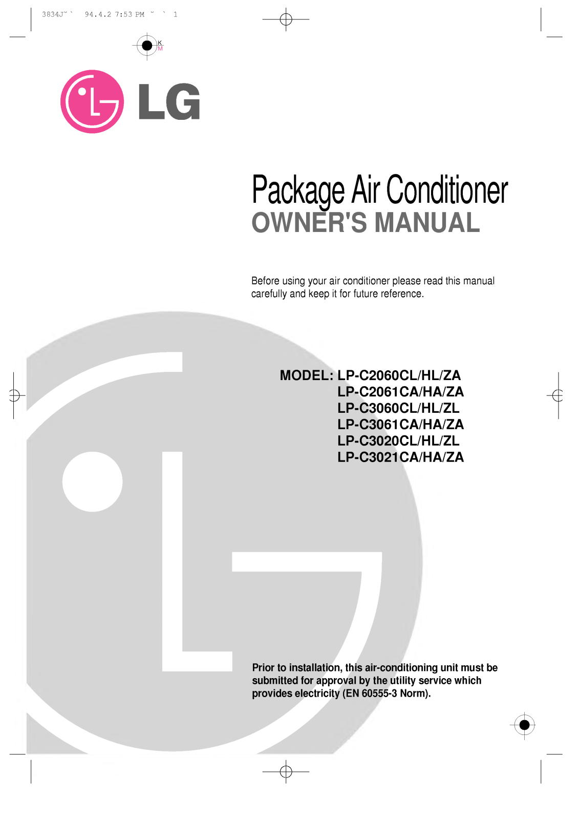 LG LP-C3061CA, LP-C3060CL User Manual