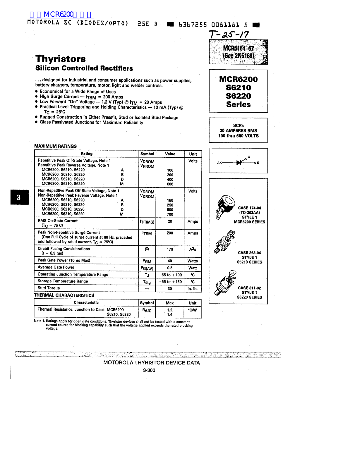 MOTOROLA MCR6200 Technical data