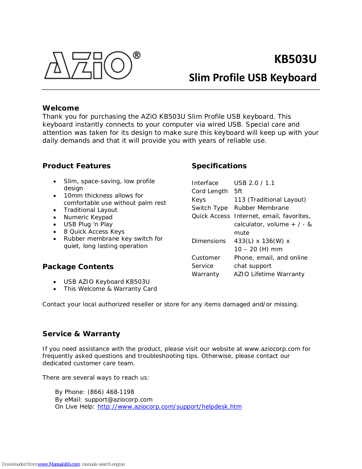 Azio KB503U User Manual