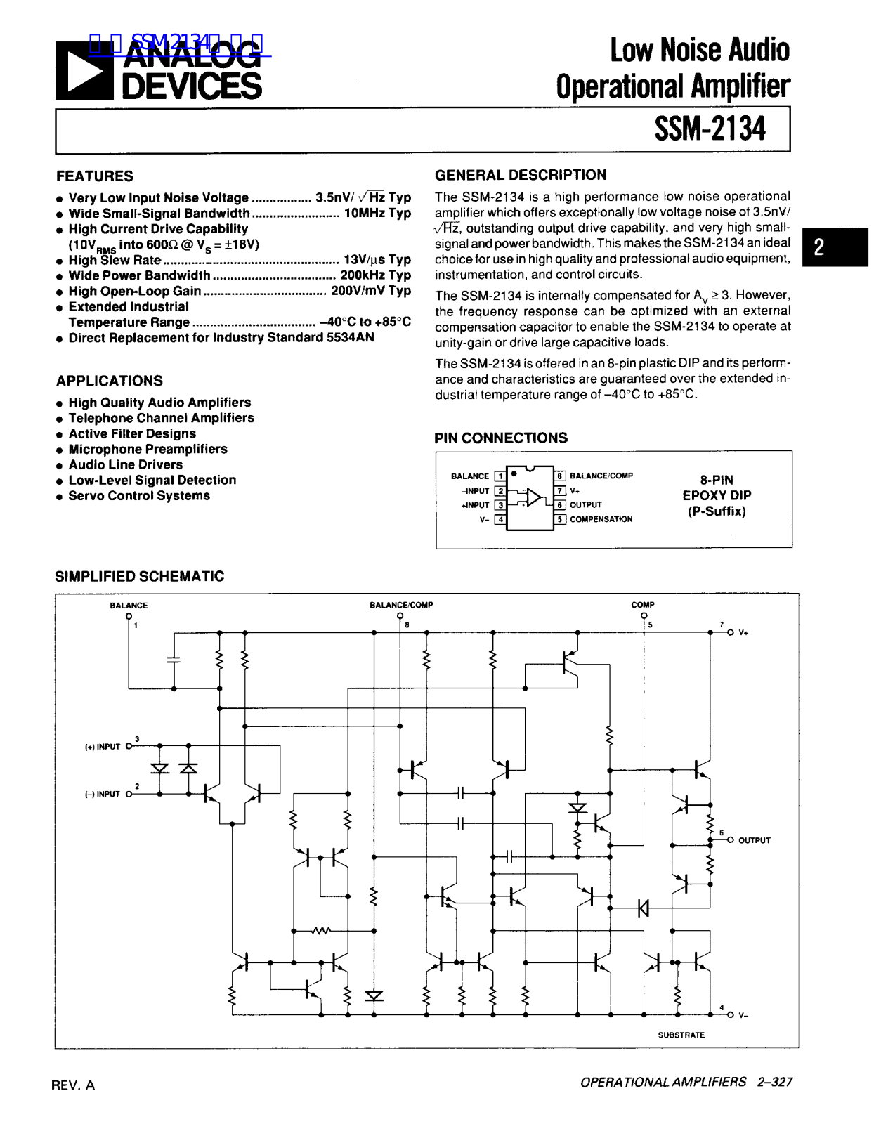 ANALOG DEVICES SSM2134 Service Manual