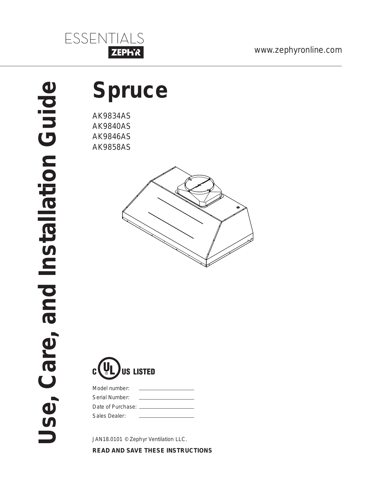 Zephyr AK9846AS, AK9858AS, AK9840AS, AK9834AS User Manual