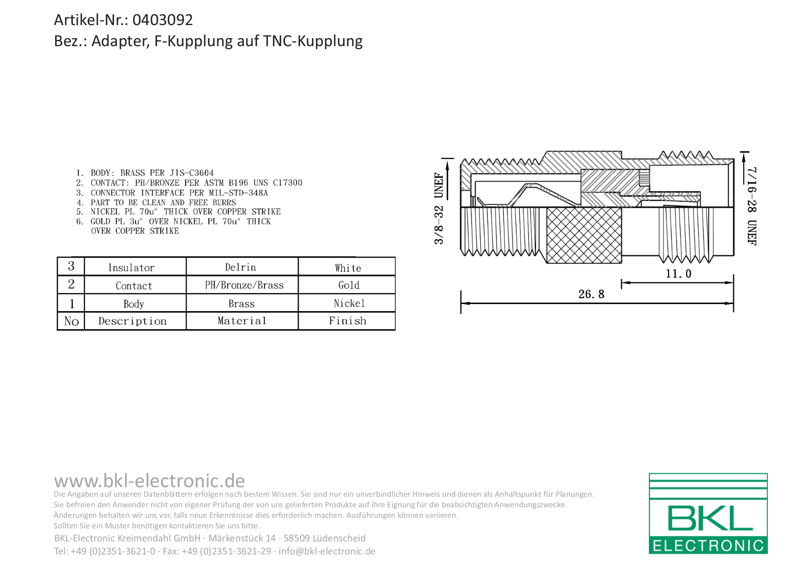 BKL TNC K207 Datasheet - ManualMachine.com