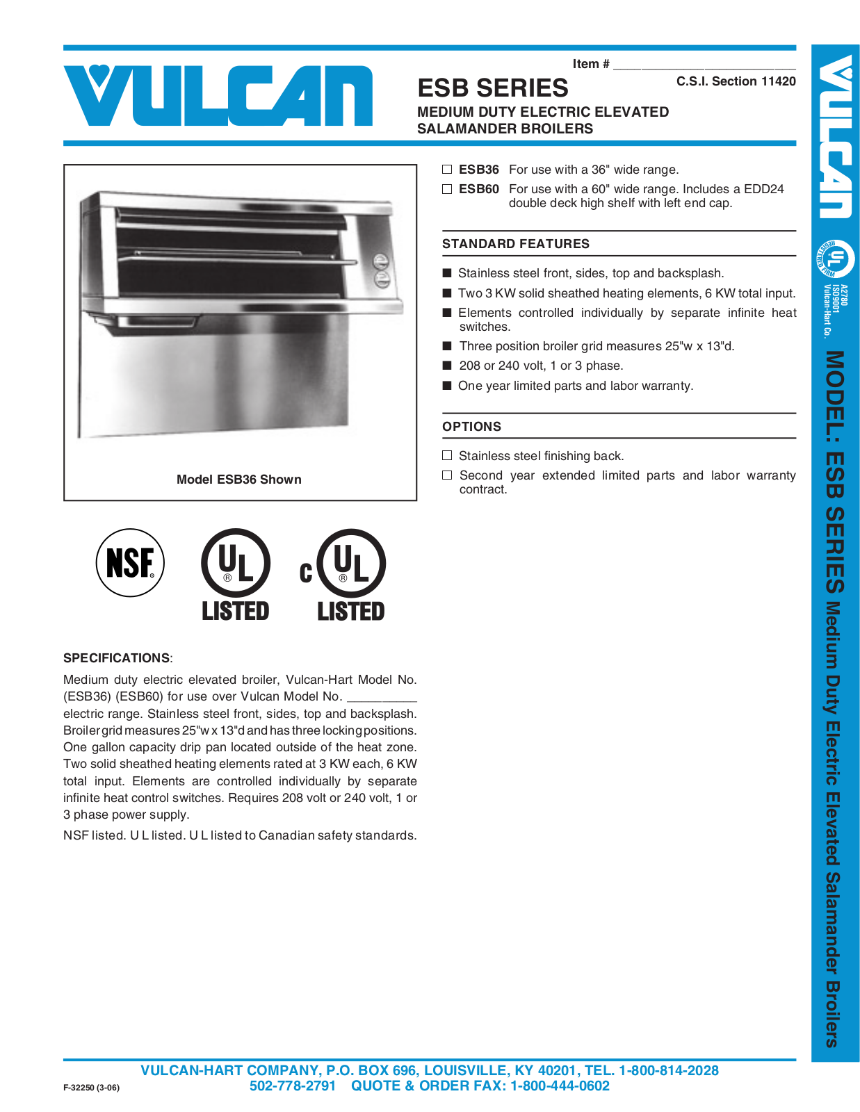 Vulcan ESB36 User Manual