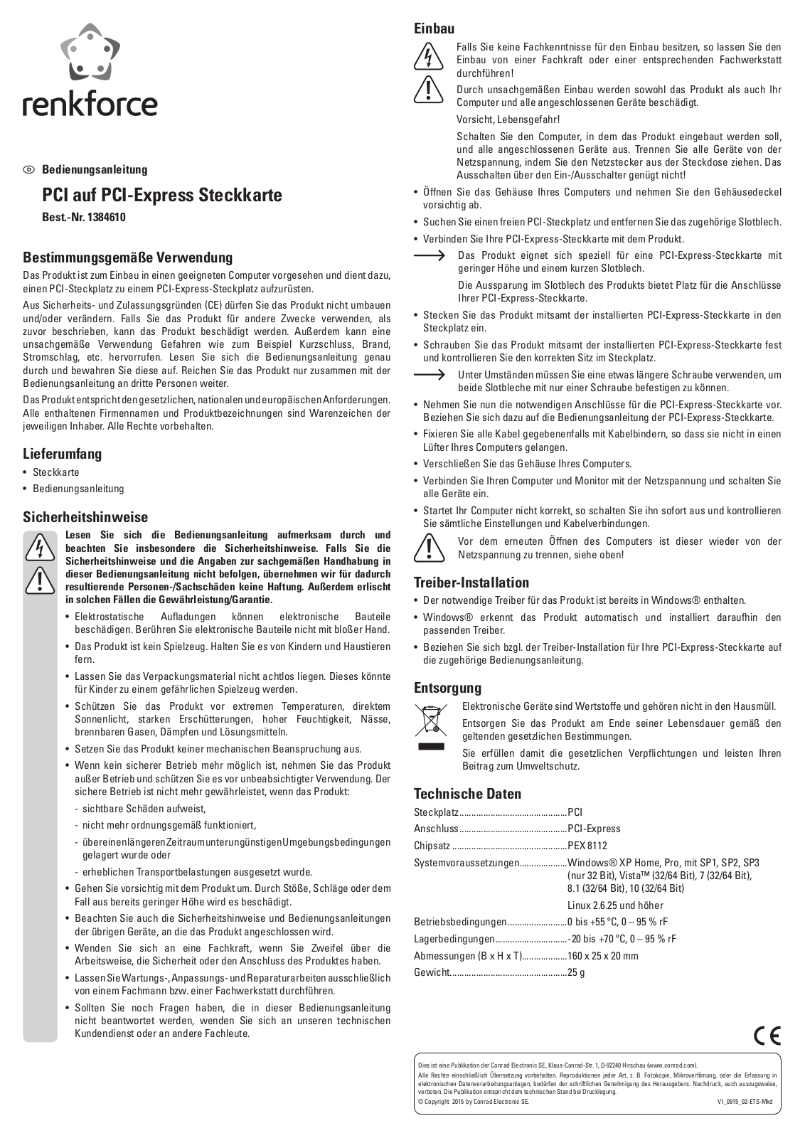 Renkforce 1384610 Operating Instructions