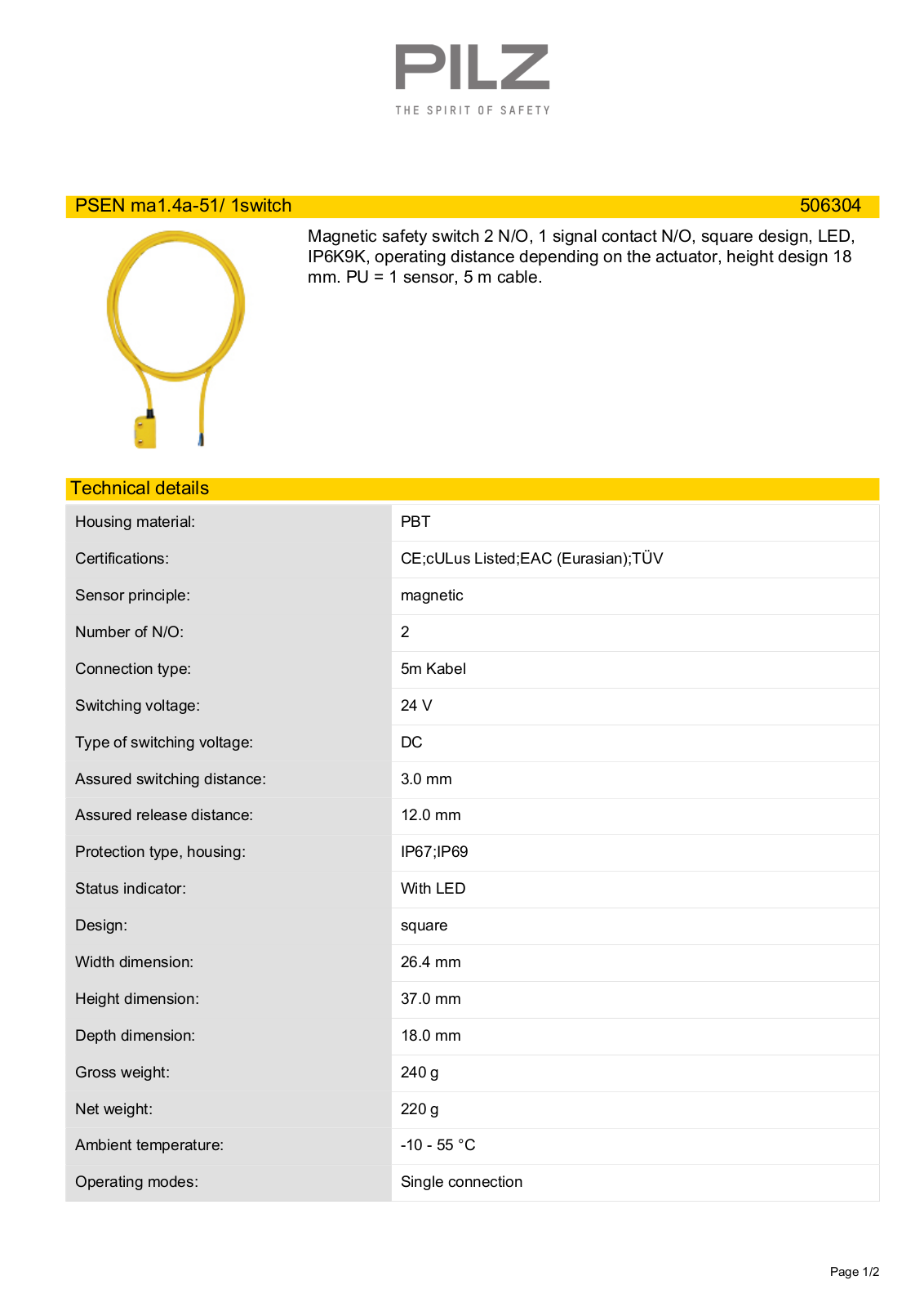 Pilz 506304 Data Sheet