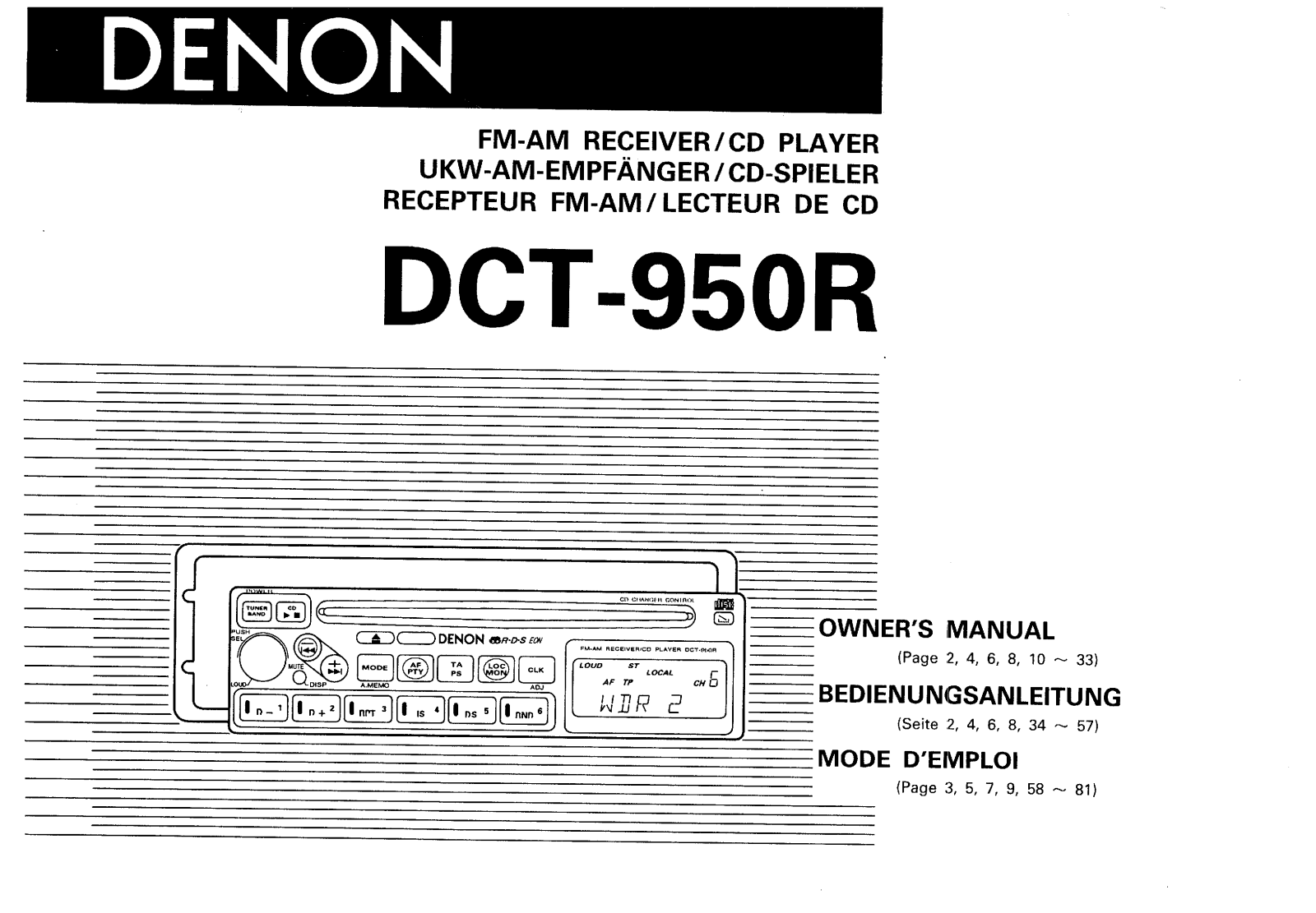 Denon DCT-950 Owner's Manual