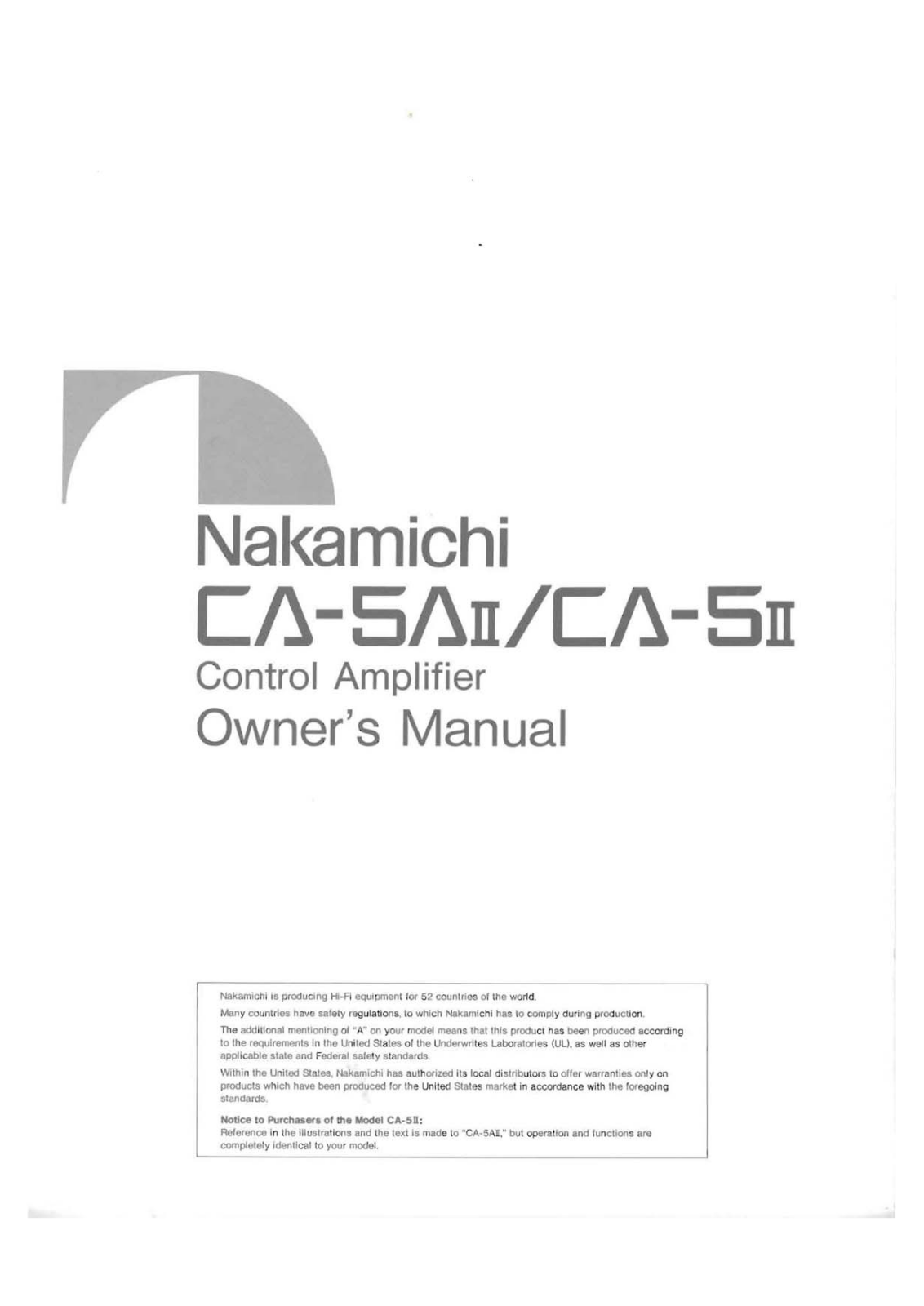 Nakamichi CA-5-II, CA-5A-II Owners Manual