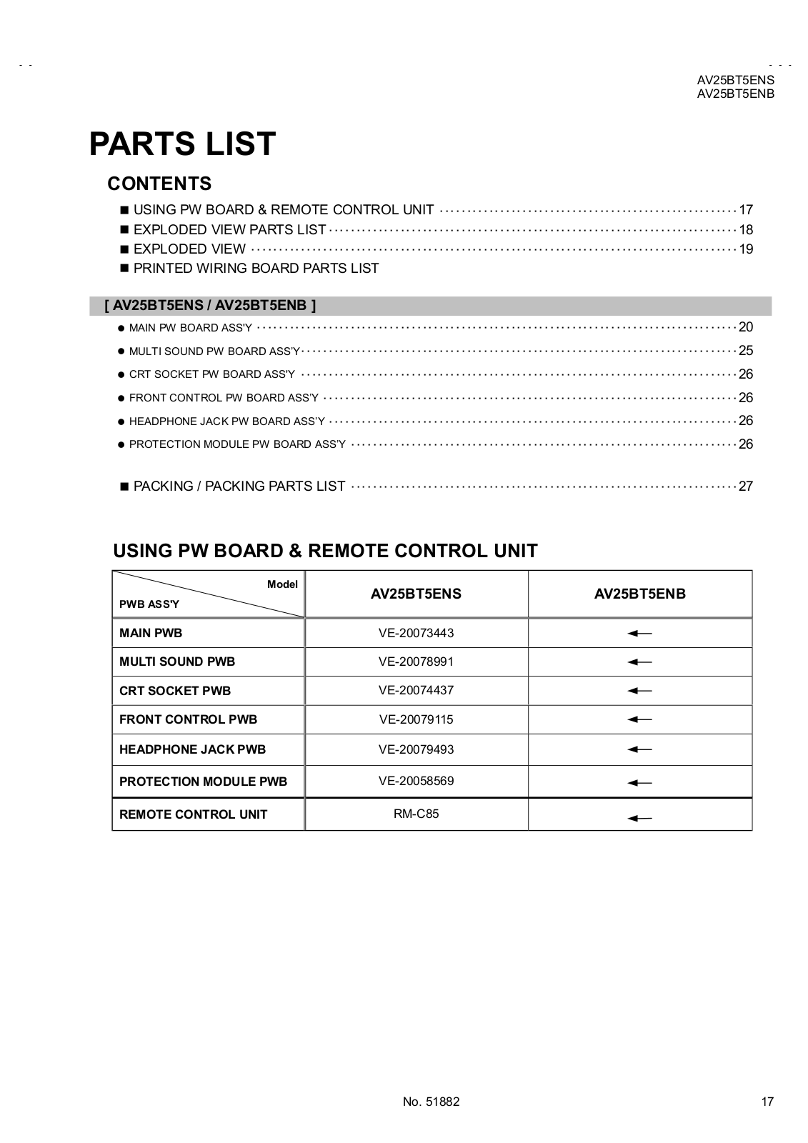 JVC AV25BT5ENB, AV25BT5ENS Parts List