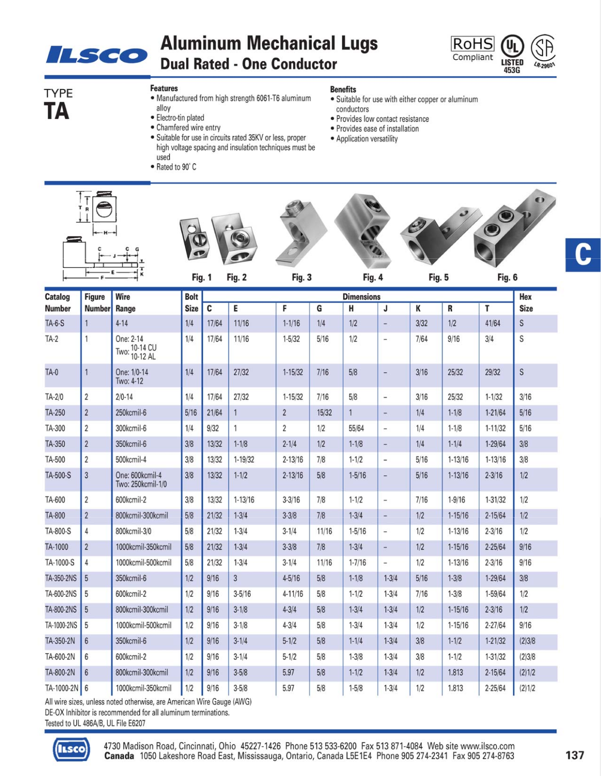 Ilsco Aluminium Mechanical Lugs Catalog Page